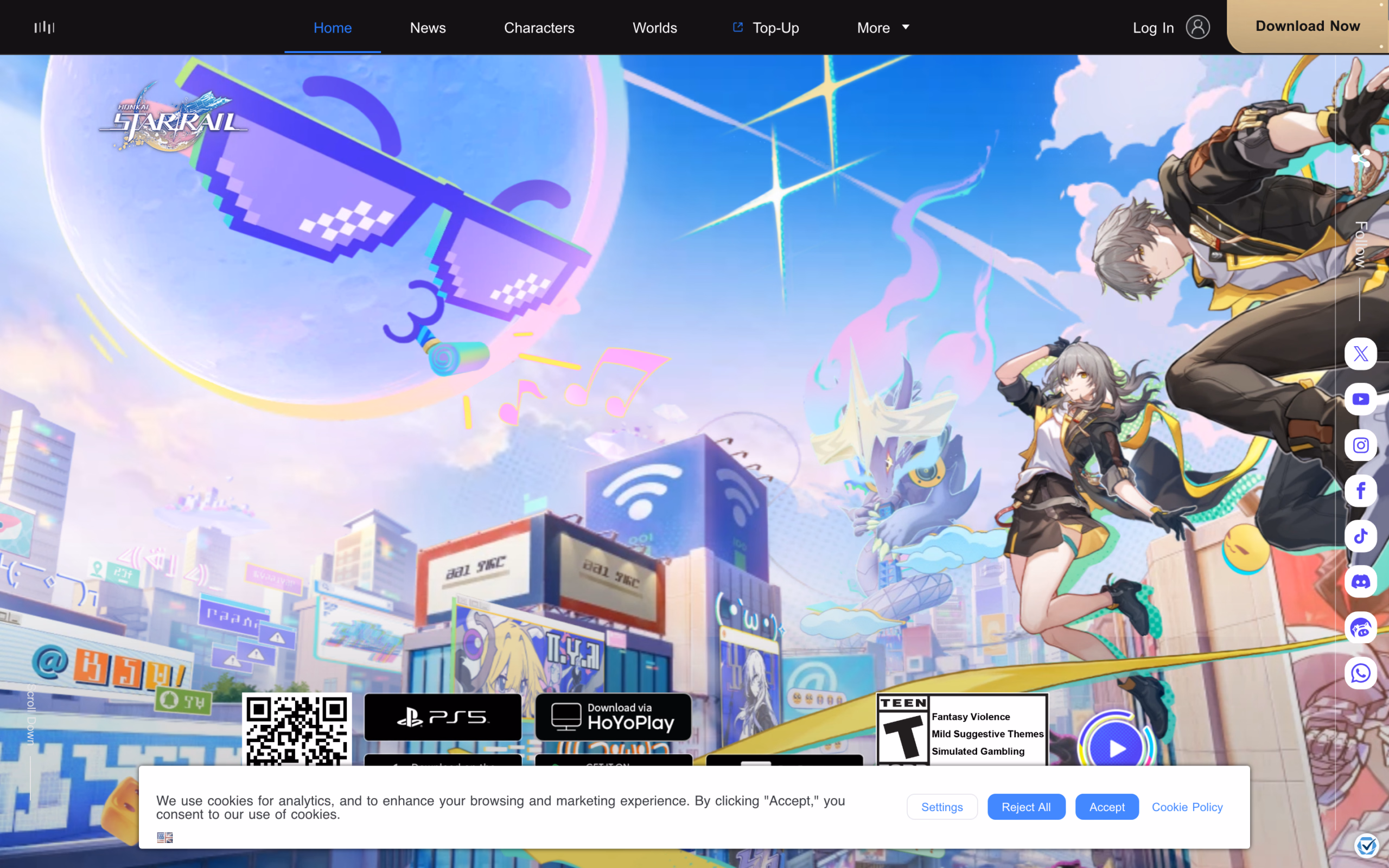 Главная страница Honkai Star Rail на сайте hsr.hoyoverse.com — официальный портал, где раньше можно было пополнить астральный экспресс