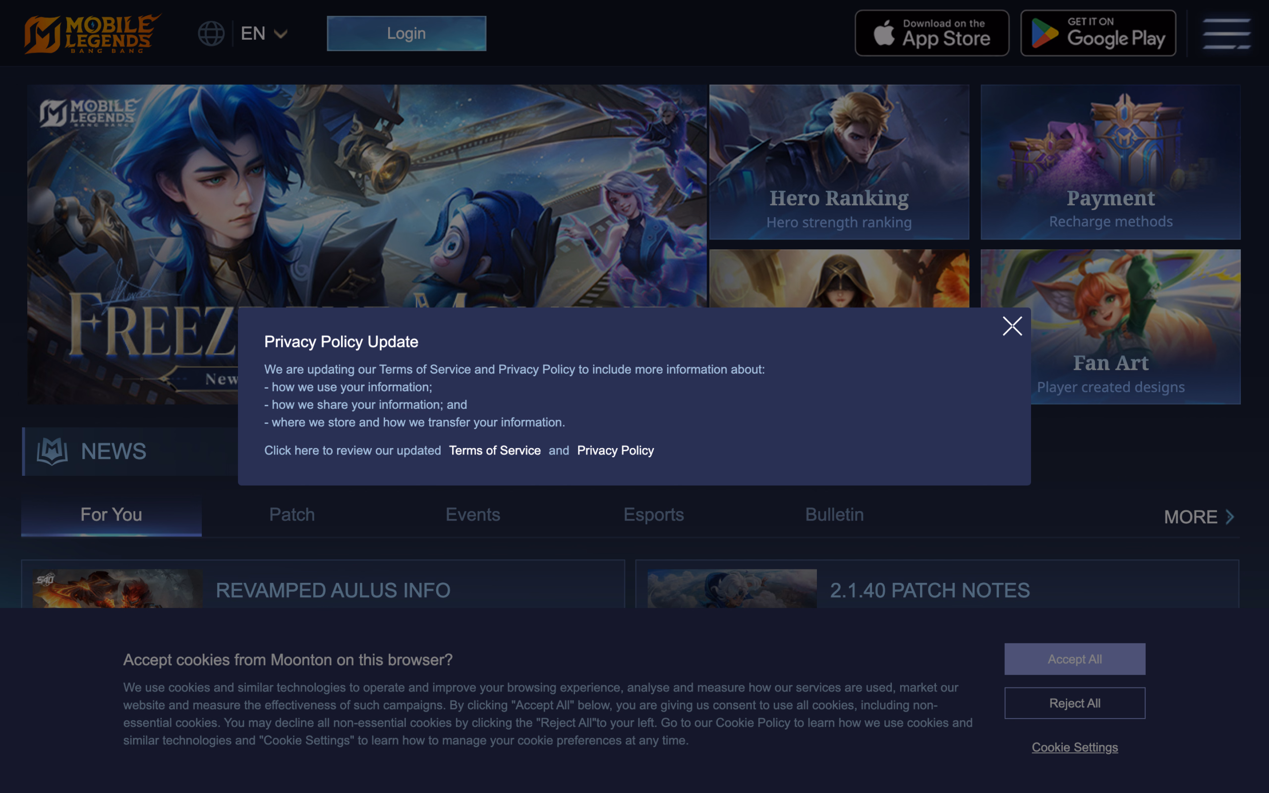 Главный экран Mobile Legends: Bang Bang — внутриигровой магазин с алмазами и скинами