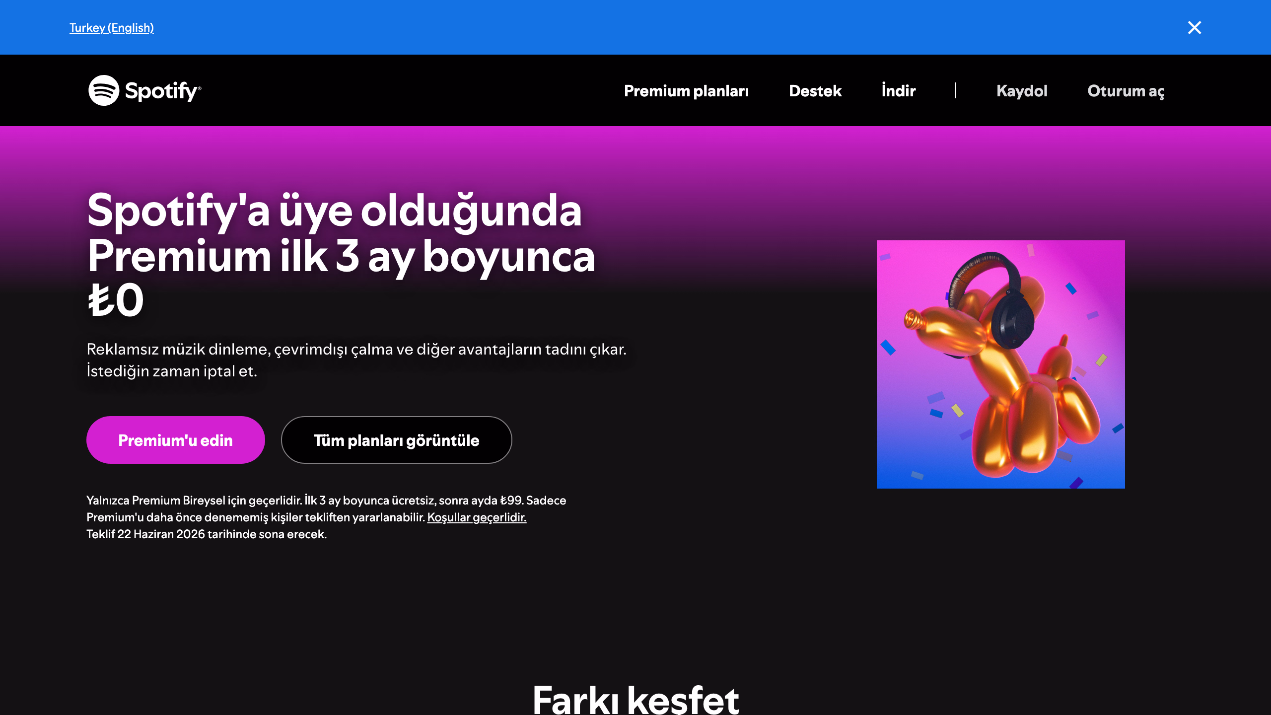Spotify Premium Турция — официальная страница локального тарифа
