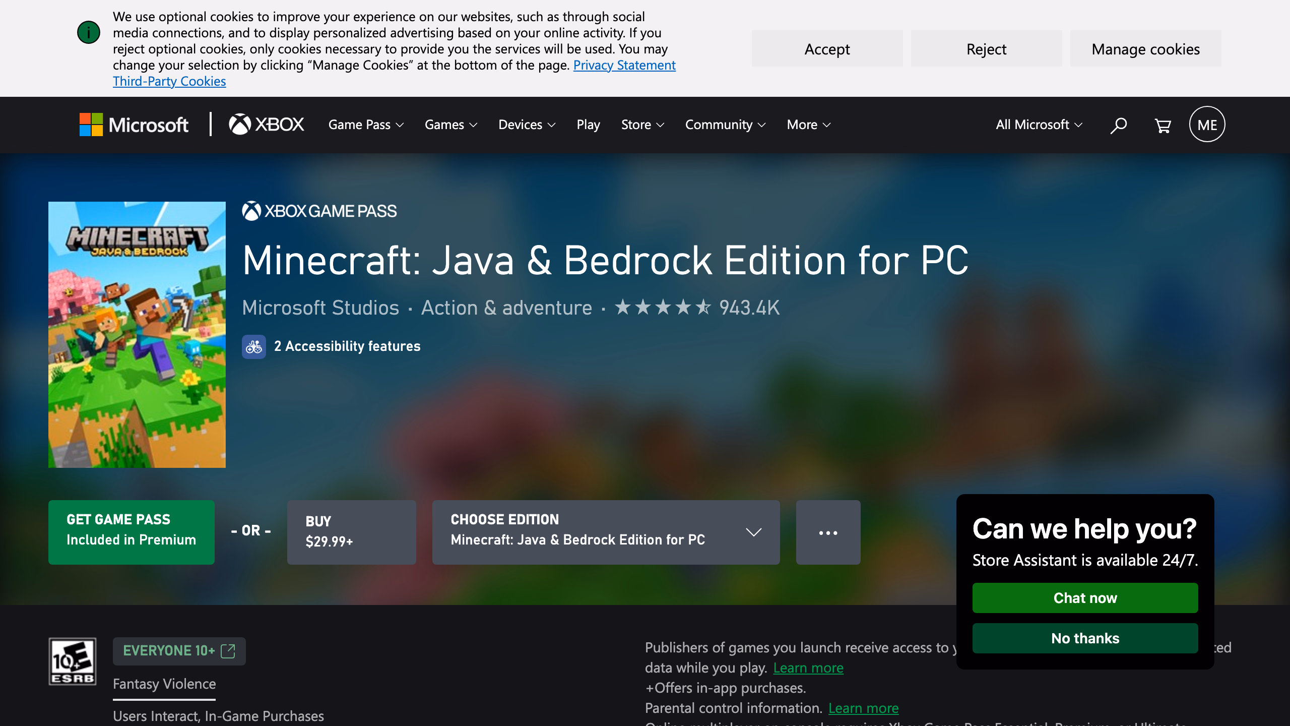 Minecraft Bedrock Edition в Microsoft Store — официальная страница покупки
