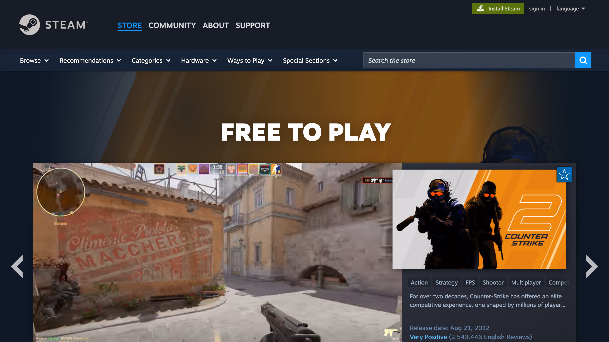 Steam Free to Play — раздел бесплатных игр в Steam Store