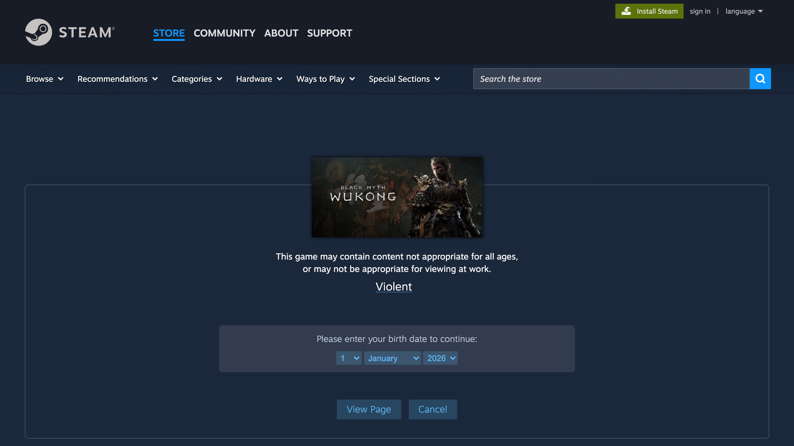 Black Myth: Wukong — страница игры в Steam Store