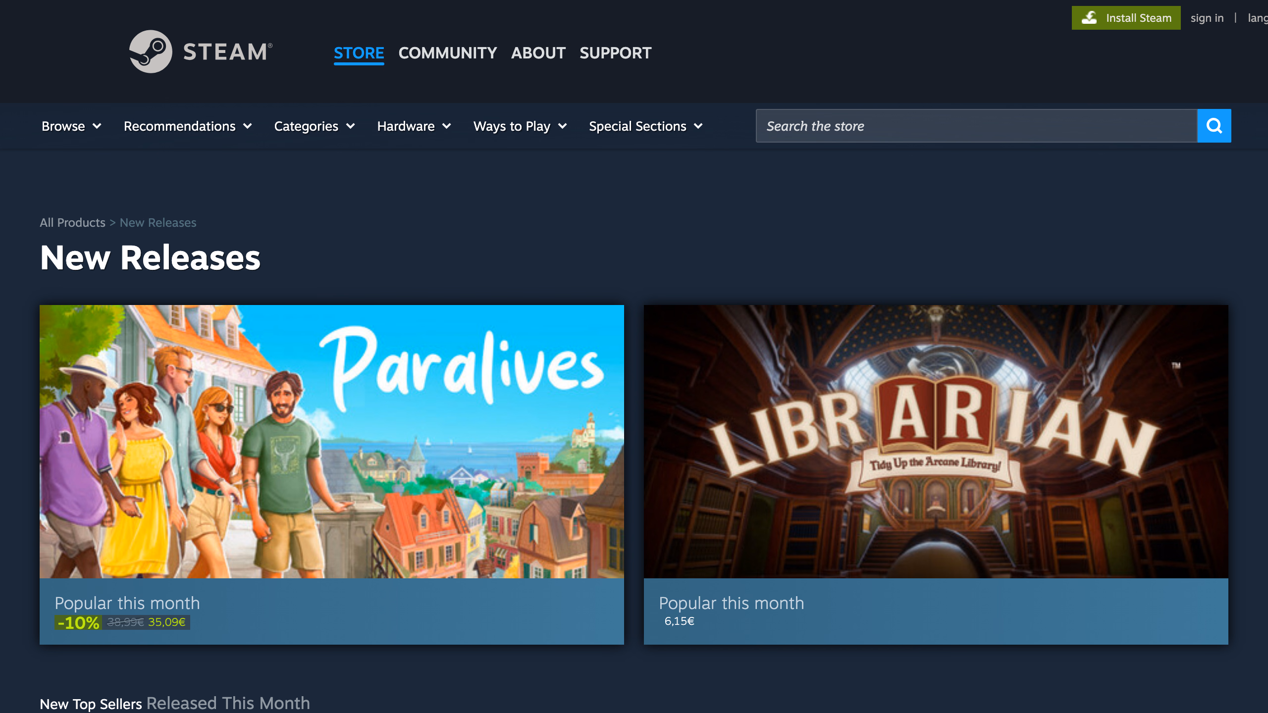 Steam Explore — раздел новых релизов в Steam Store