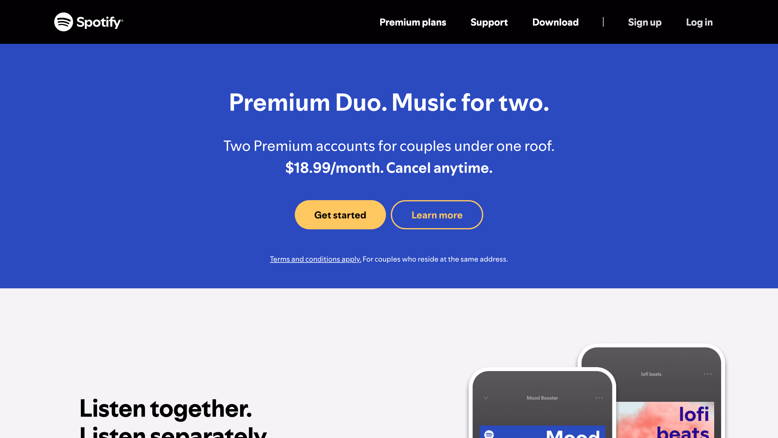 Spotify Premium Duo — официальная страница тарифа для двоих
