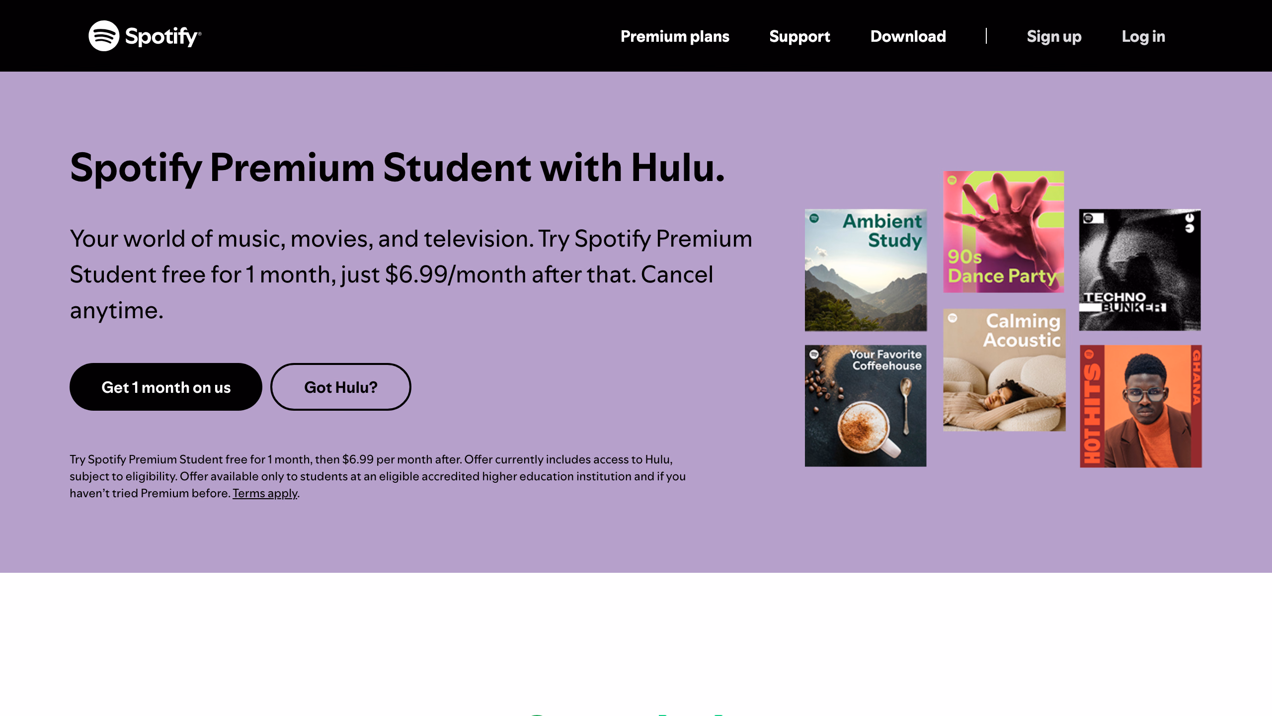 Spotify Student — официальная страница студенческого тарифа