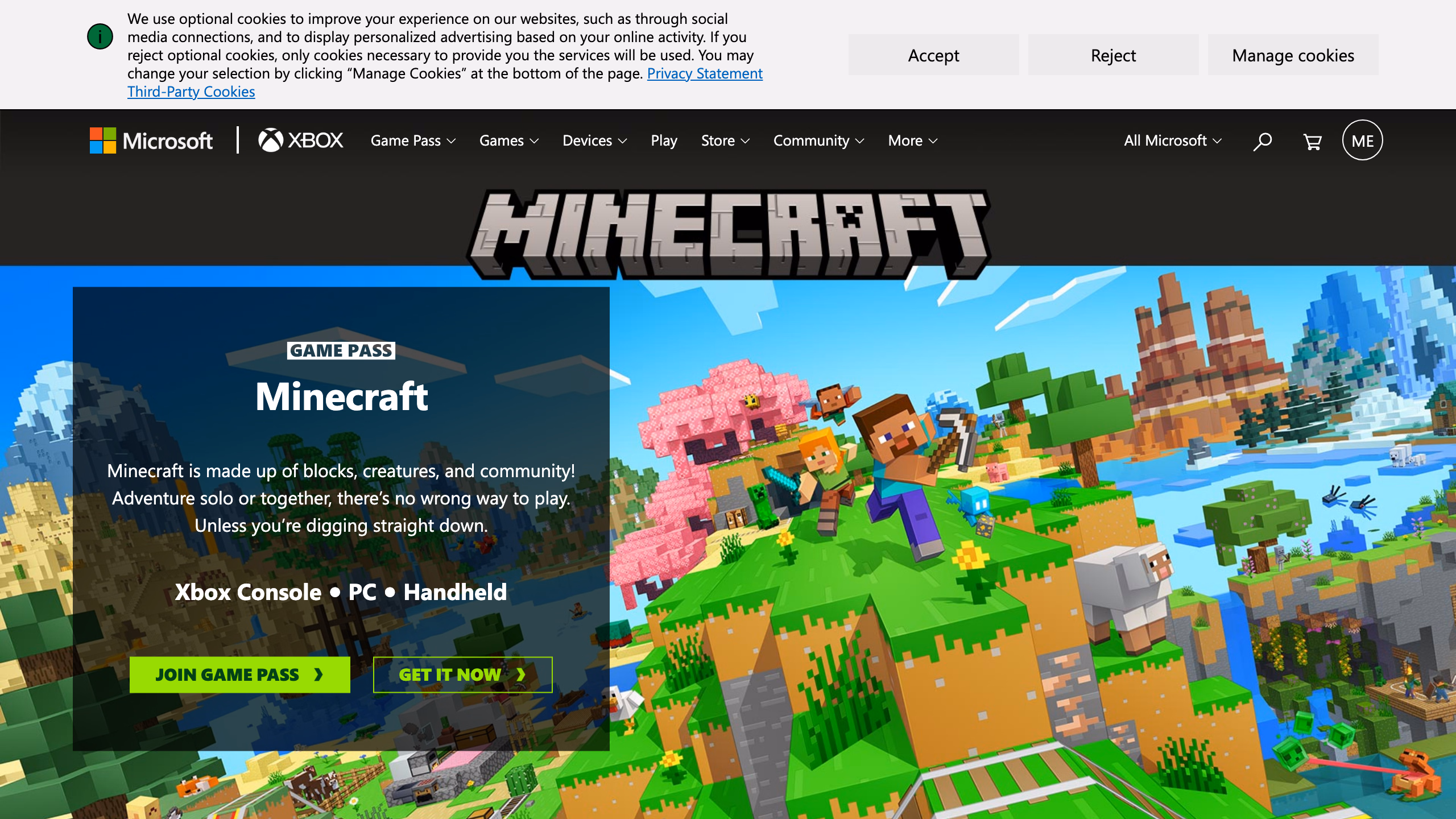 Minecraft Legends в Microsoft Store — официальная страница спин-оффа