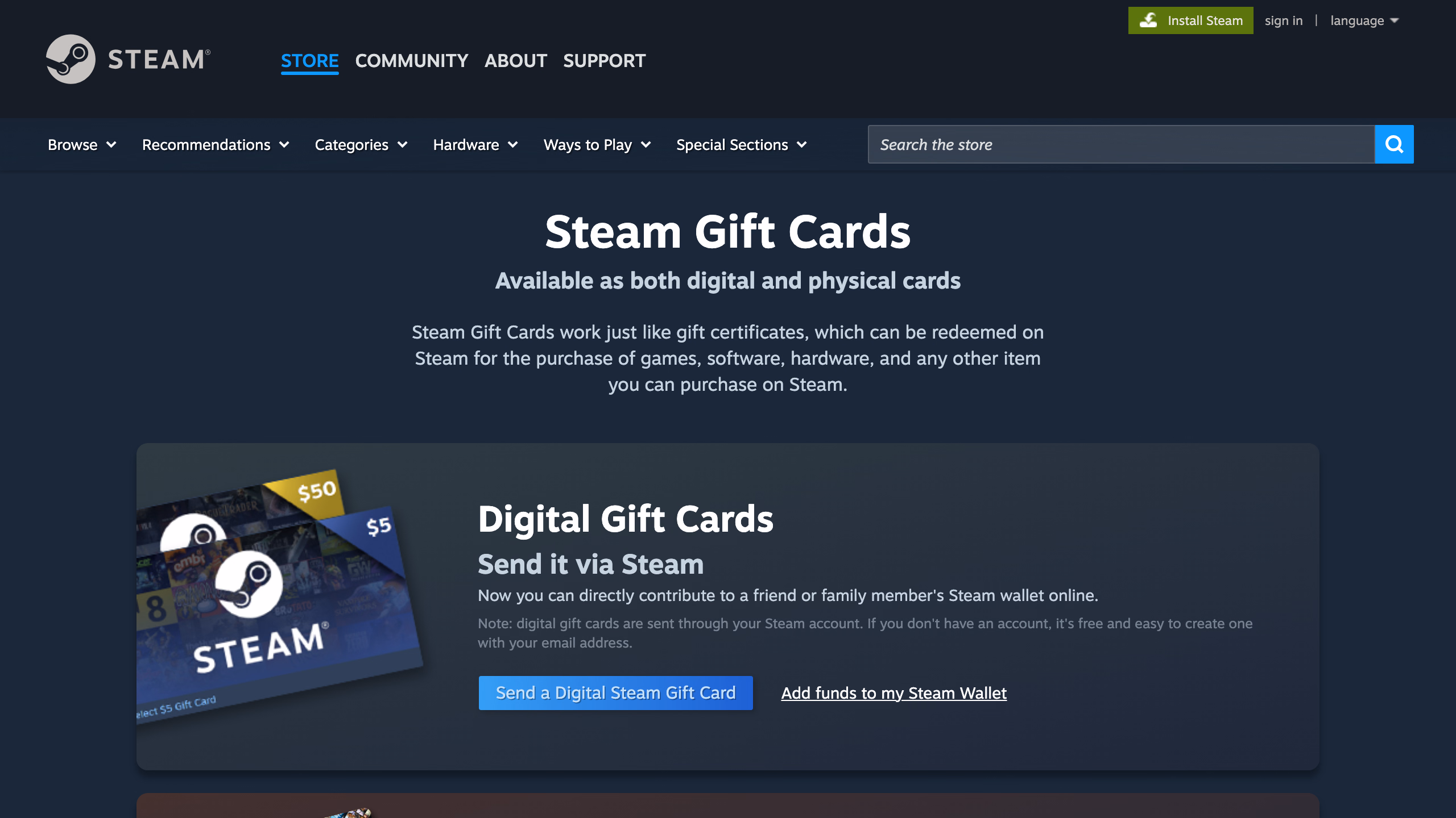 Steam Digital Gift Cards — официальные подарочные карты Steam в долларах