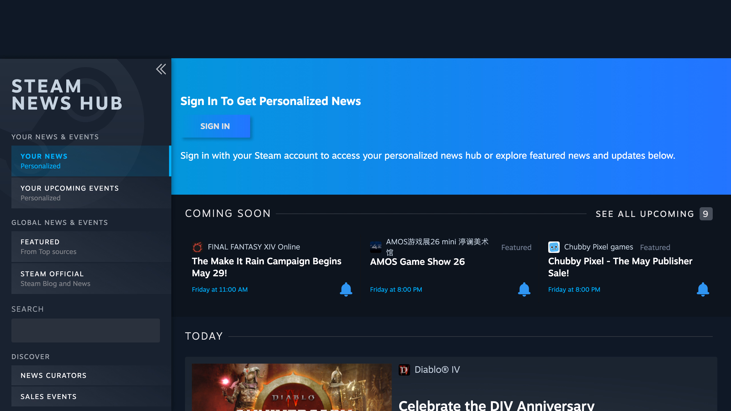 Steam News Hub — лента новостей и анонсов от разработчиков Steam