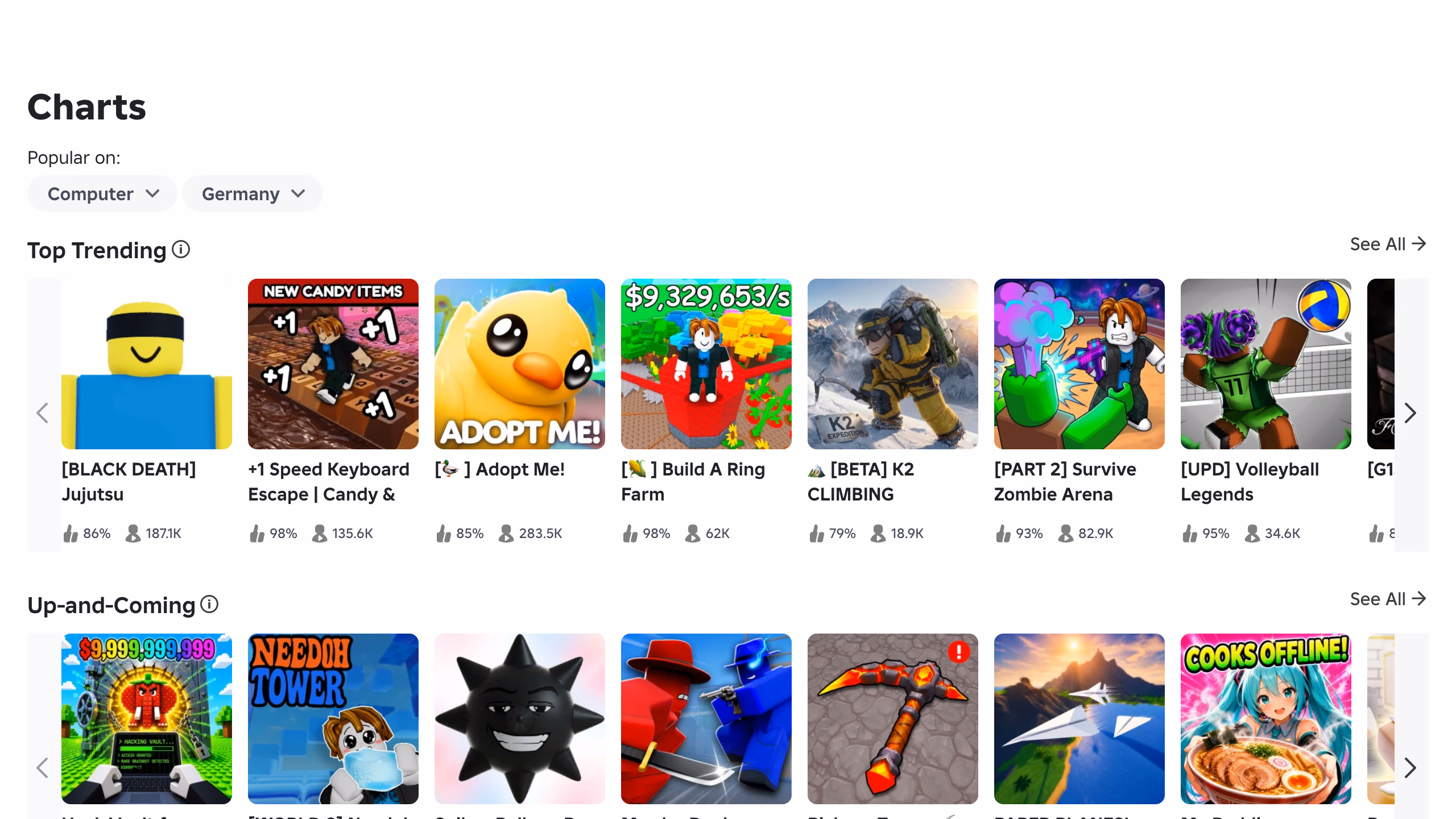 Roblox Discover — официальная страница исследования игр на roblox.com