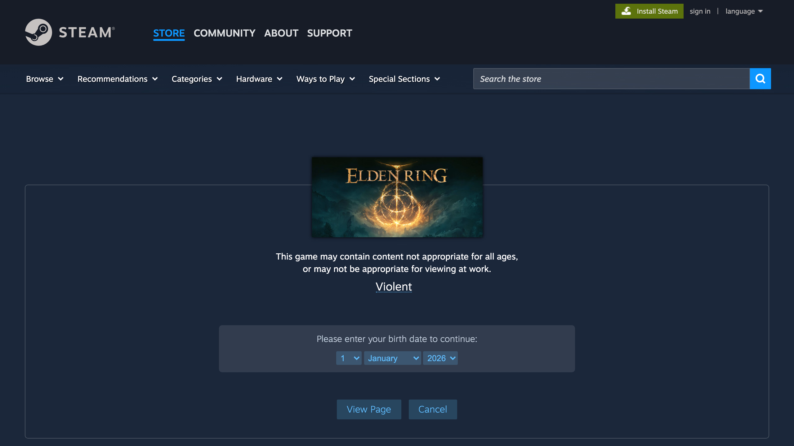 Elden Ring — страница игры в Steam Store от FromSoftware