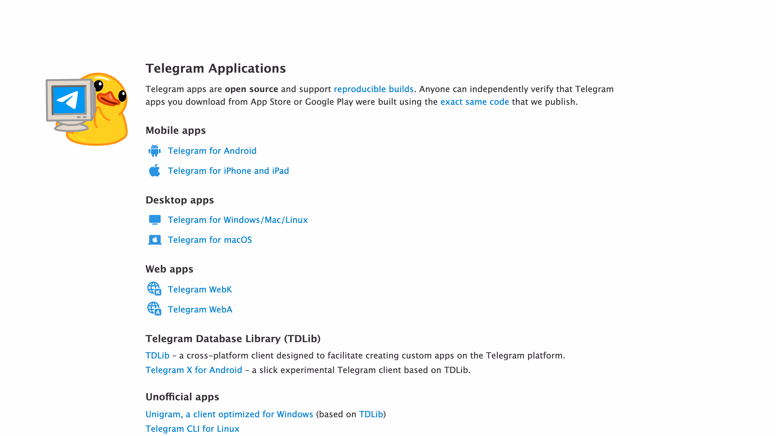Telegram Apps — официальные клиенты Telegram для всех платформ