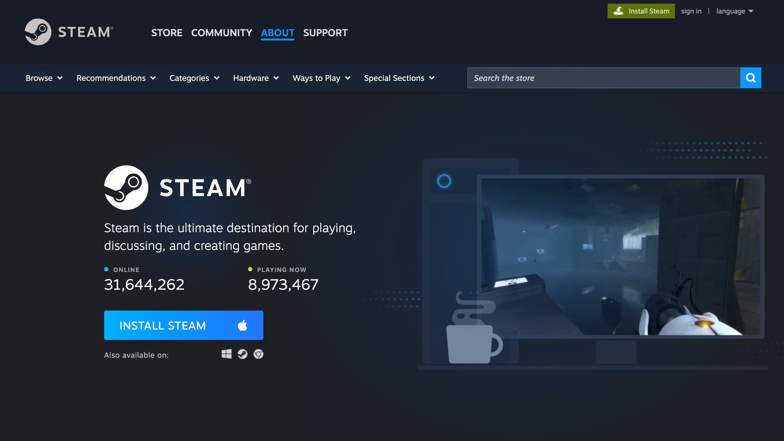Steam About — клиент Steam, статистика онлайна Valve