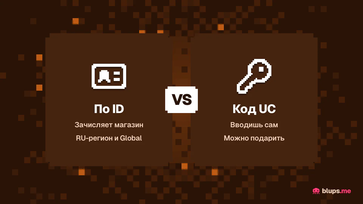 Пополнение по ID против кода UC