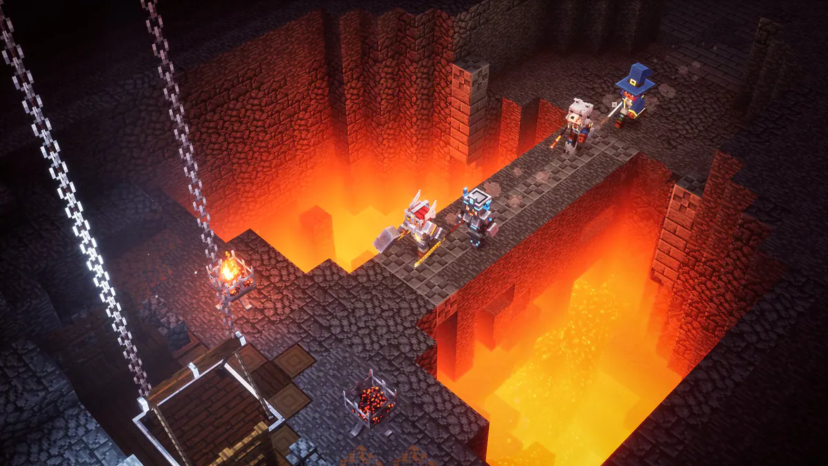 Minecraft Dungeons: мост над лавой